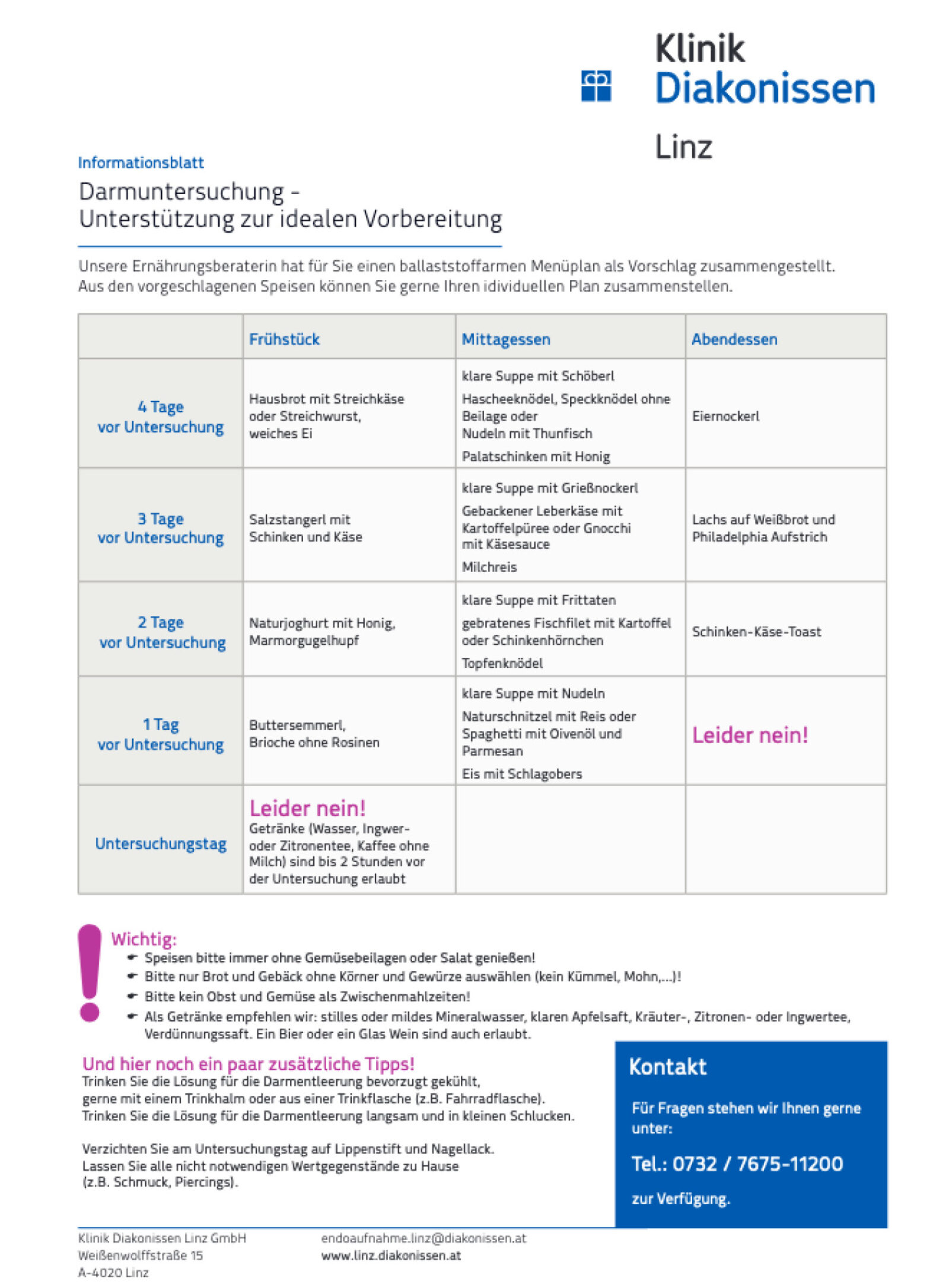 Vorschaubild Infoblatt Tipps für Darmuntersuchungen